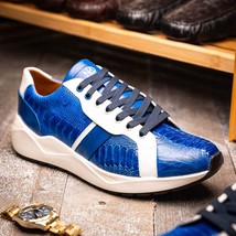 Lyon Genuine Ostrich Classic Calfskin Fashion Sneaker Blue / White image 11