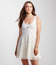 New Aeropostale Women Off White Cream Fit &amp; Flare Mini U-neck Shirred Dr... - £23.36 GBP