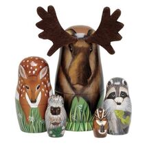 Moose Nesting Dolls - Russian Doll Set of 5 Hand Painted Wood Matryoshka Dolls, - $22.80