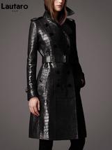 Long Crocodile Faux Leather Trench Coat for Women Belt Double Breasted E... - £78.67 GBP+