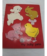 Vintage Playskool 155AN-14 My Baby Pets 4 Piece Wooden Puzzle - $17.32 CAD