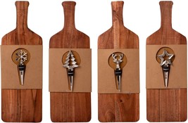 4 Assorted 17&quot; Wood Cutting or Serving Board with Wine Bottle Stopper - £37.94 GBP