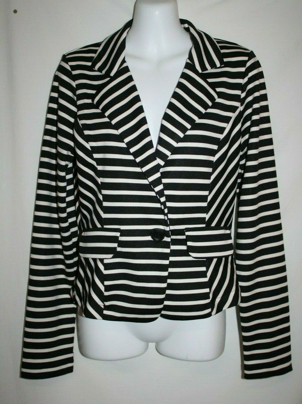 L A Kitty Juniors SMALL Blazer Black White Striped One Button Suit Jacke... - $10.00
