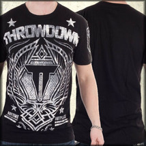 Throwdown Saturn Wings Silver Star UFC MMA Athletic Men Crew T-Shirt Black NEW S - £19.17 GBP