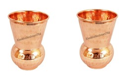 Pure Copper Water Glass Matka Glass Beautiful Hammered Drinking Tumbler Set Of 2 - £17.62 GBP