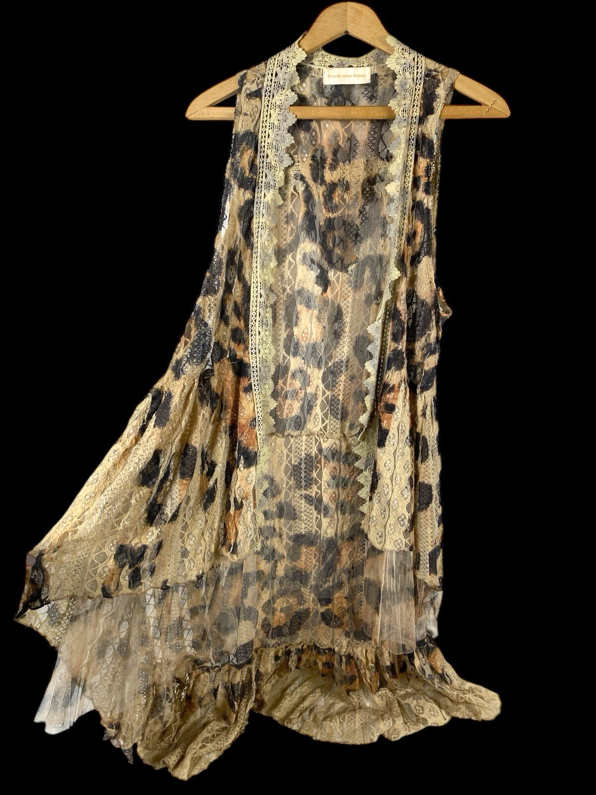 Victorian House Branson Duster Vest Long Flowy Leopard Lace Tulle Fairy ... - £105.08 GBP
