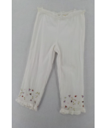 LA BLEND WOMENS PULL-ON CAPRI PANT SZ S WHITE LINED FLORAL EMBROIDERED A... - £6.28 GBP
