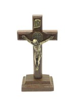 St.Saint Benedict Medal Wood Cross Crucifix Standing Cruz Medalla San Benito 3&quot; - £9.98 GBP