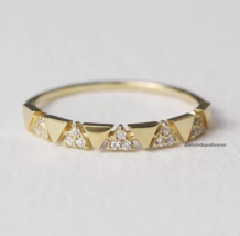 Fabulous Triangle Link In Real 10K Yellow Gold &amp; Sparkle White Moissanite Ring - $1,162.69