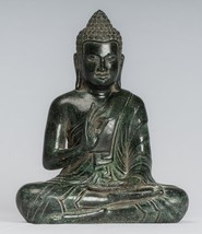 Buddha - Antique Khmer Style Seated Bronze Teaching Buddha Statue - 20cm/8&quot; - £321.94 GBP