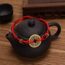 Chinese Traditional Feng Shui Red String Bracelet Wealth Lucky Copper Coins Char - £8.14 GBP