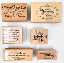 Ink Stamps Word Phrases Inspiration Yummy Card Crafting Scrapbooking Lot of 6  - £8.69 GBP