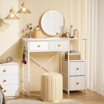 White Vanity Desk Without Mirror, Small Makeup Desk With 4 Fabric, White - $73.95