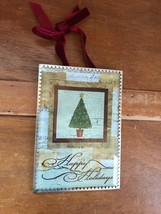 Vintage Reproduction Christmas Tree Postcard Under Beveled Glass &amp; Thin Scallope - £11.87 GBP