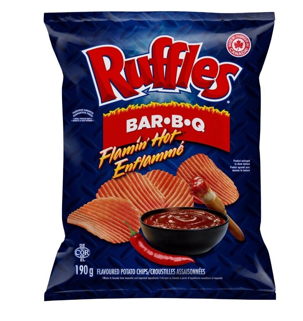 8 Bags Of Ruffles Chips Flamin Hot BBQ  235g Each Bag - $54.18
