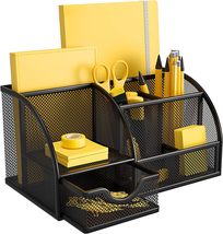 Mesh Desk Organizer Multifunctional Desktop Office Supplies Holder with 6 Compar - £15.95 GBP