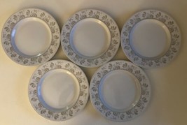 Dansk Country Manor Gray Bands And Leaves Blue Dots 5 Salad Plates 9&quot; Di... - £24.54 GBP