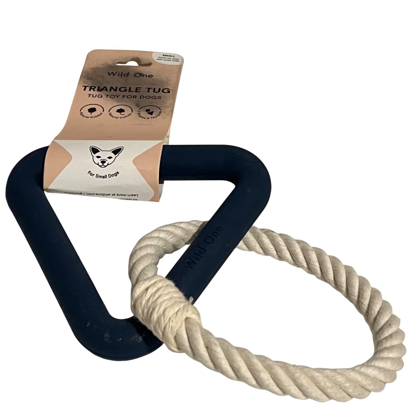 Wild One Triangle Tug Dog Toy Rubber &amp; Cotton Rope Durable Chew &amp; Fetch ... - $8.64