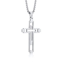 Vnox Big Cross Necklace for Men,Stainless Steel Cutout Hollow Double Corss Penda - £12.77 GBP