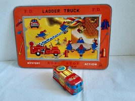 VTG Tin Litho Wind-Up Fire Ladder Truck Mystery + Action Frankonia Made in Japan - $29.30