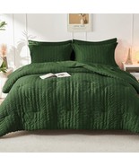 Hymokege Seersucker Queen Comforter Set 3 Pieces, Lightweight, Dark Green - $43.92