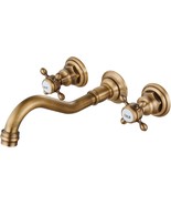 Widespread Sink Faucet In Antique Brass, Wall-Mounted With Three Holes A... - $142.64 CAD