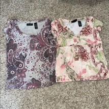Womens Shirts Axcess 2 Pc Pink Purple Paisley Short Sleeve Tops-size S - £6.33 GBP