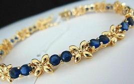 10Ct Round Cut Lab Created Blue Sapphire Tennis Bracelet in 14K Yellow Gold Over - £105.56 GBP