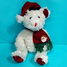 Christmas Teddy Bear Stuffed Plush White Red Santa Hat Scarf King Plush 13&quot; - $22.76