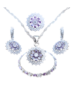 Anyco Jewelry Set 4Pcs Purple Floral Stone Zircon 925 Silver - €55,47 EUR