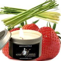 Strawberry Lemongrass Eco Soy Wax Scented Tin Candles Vegan Friendly Hand Poured - £11.99 GBP+