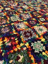 Antique Wool Granny Squares Quilt Handmade Afghan Blanket 55x66 - £29.89 GBP