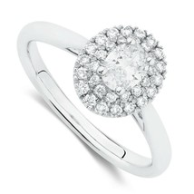 0.75Ct Oval Shape Double Halo Simulated Diamond Engagement Ring 14K White Plated - £59.78 GBP