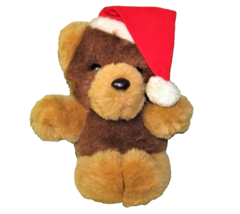 Vintage Applause Merry Perry Bear Christmas Teddy 1984 Brown Tan Red Hat 7&quot; Toy - £7.55 GBP