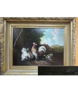 Oil Painting signed Pickenhagen 28&quot;x24&quot; chickens rooster duck Canvas ear... - £2,151.56 GBP