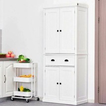 White Wooden Kitchen Pantry Storage Cabinet Laundry Closet Organizer Cup... - £377.92 GBP