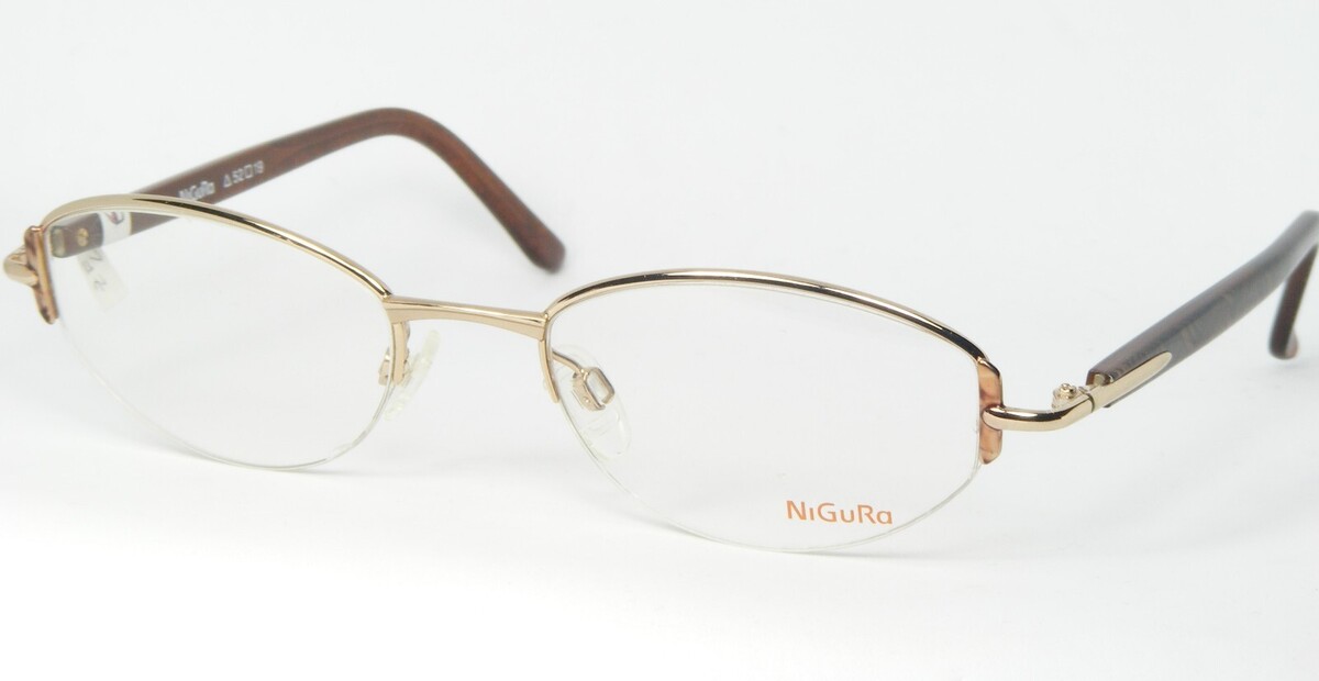 NOS NIGURA N 1076 C Gold Brille Halbe Felge Rahmen N1076 52-19-130mm - $56.42