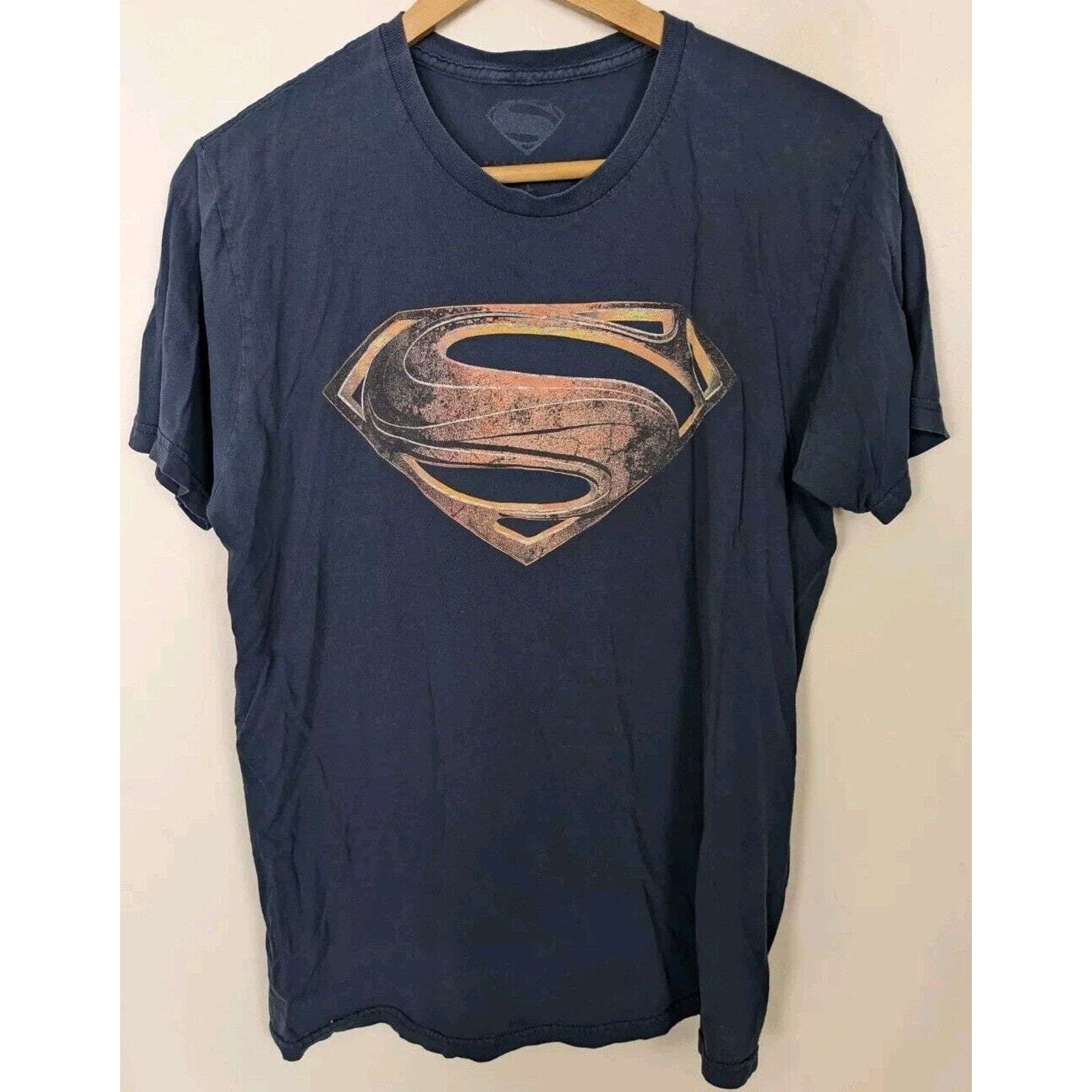 Superman T-shirt Men&#39;s Size Large Man Of Steel Movie Promo Navy Shirt Te... - £9.73 GBP