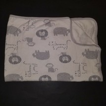 Rene Rofe Gray White Animals Receiving Baby Blanket 100% Cotton Lion Monkey Bear - £19.74 GBP