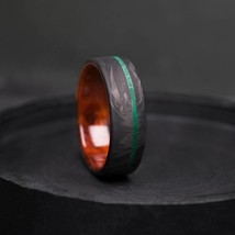 Carbon fiber ring with crashed malachite stone inlay and Thuya wood. - £164.00 GBP
