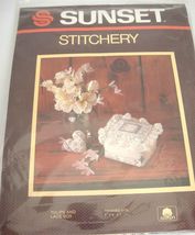 Vintage Sunset Stitchery Kit 2870 Tulips and Lace Box Finished 4&quot; x 4&quot; x 3&quot; NIP - £5.90 GBP