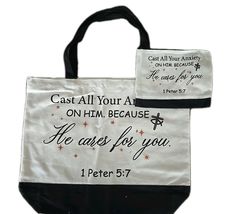 Christian Canvas Tote Bag w/Handle &amp; Makeup Bag w/Zip Closure ~ Bible Ve... - $25.00