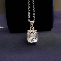 2.5ct D/VVS1 Emerald Cut Real Moissanite 14k White Gold Over Solitaire Pendant - £82.72 GBP