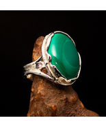 Artwork mirror polished Green Oval Malachite Sterling Silver Ring - Size... - £54.91 GBP