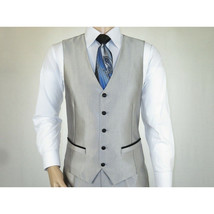 Men Tuxedo Formal Suit ROYAL DIAMOND Slim Fit 3Pc Vested shiny Satin SL82 Silver image 8