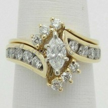 2.76ct Marquise Cut MOISSANITE VVS1 Engagement Wedding Band Ring 14K Yellow Gold - £605.37 GBP