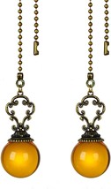 Set Of 2 Vintage-Style Amber Fan Pull Ceiling Fan Chain Pulls Crystal Ball - £28.76 GBP