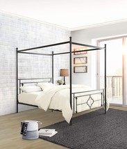 Black Queen-Size Lexicon Leland Metal Canopy Bed. - £302.70 GBP