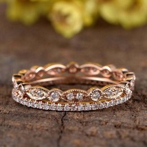 1.50Ct Round Cut Lab-Created Diamond Wedding Band Ring Set 14K Rose Gold Plated - £102.23 GBP