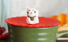 Set Of 4 Red Maneki Neko Cat Reusable Silicone Coffee Cup Cover Lids Air... - $14.99